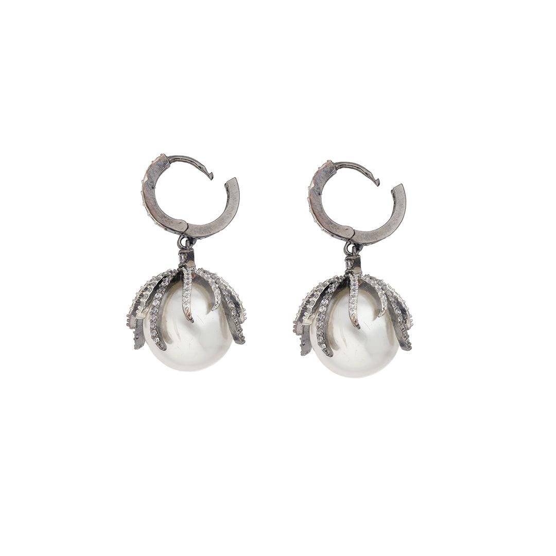 Drop of Oyster Diamante Hugging Hoop Earrings - Curio Cottage 