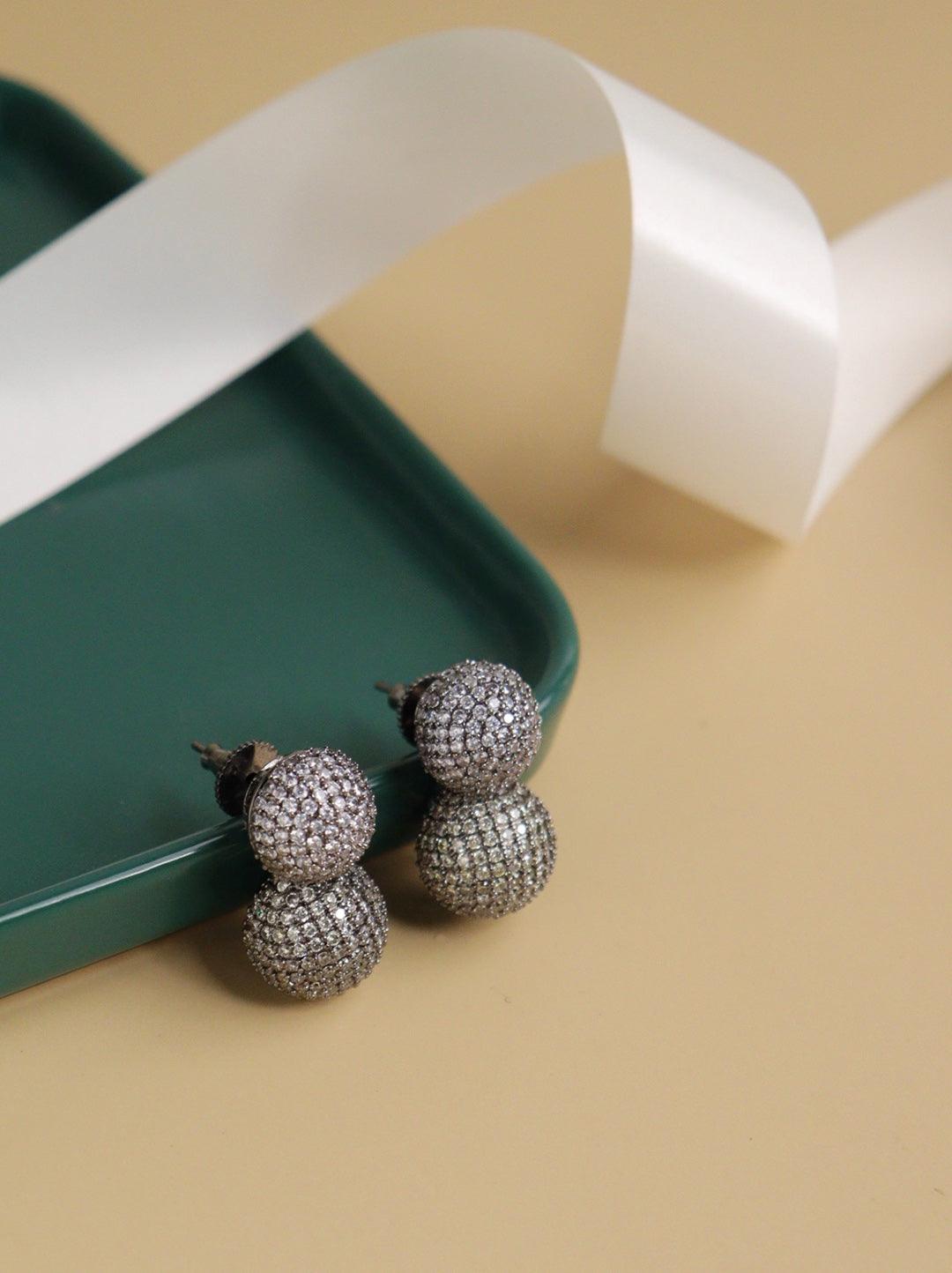 Two Twinkle Diamante Cubic Zirconia Stud Earrings - Curio Cottage 