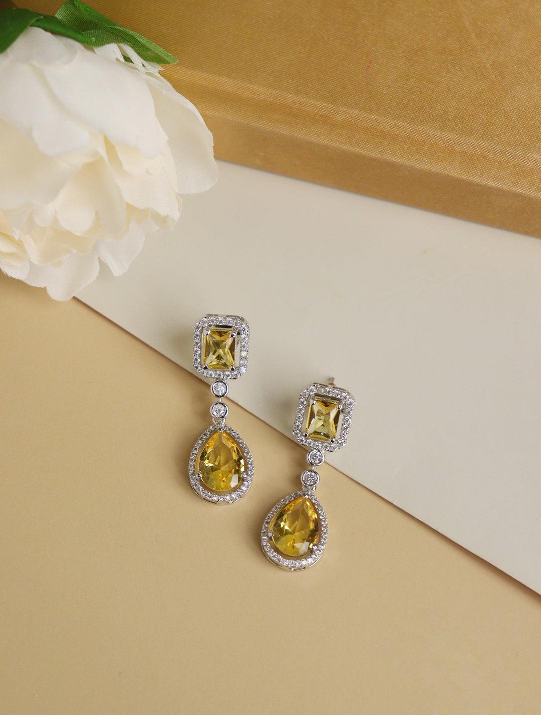 Diamante Topaz Yellow Cubic Zirconia Drop Earrings - Curio Cottage Diamante Topaz Yellow Cubic Zirconia Drop Earrings