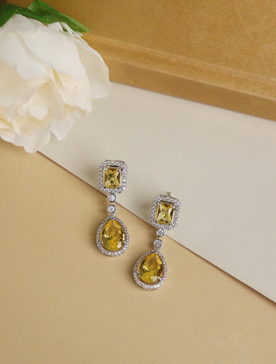 Diamante Topaz Yellow Cubic Zirconia Drop Earrings - Curio Cottage 