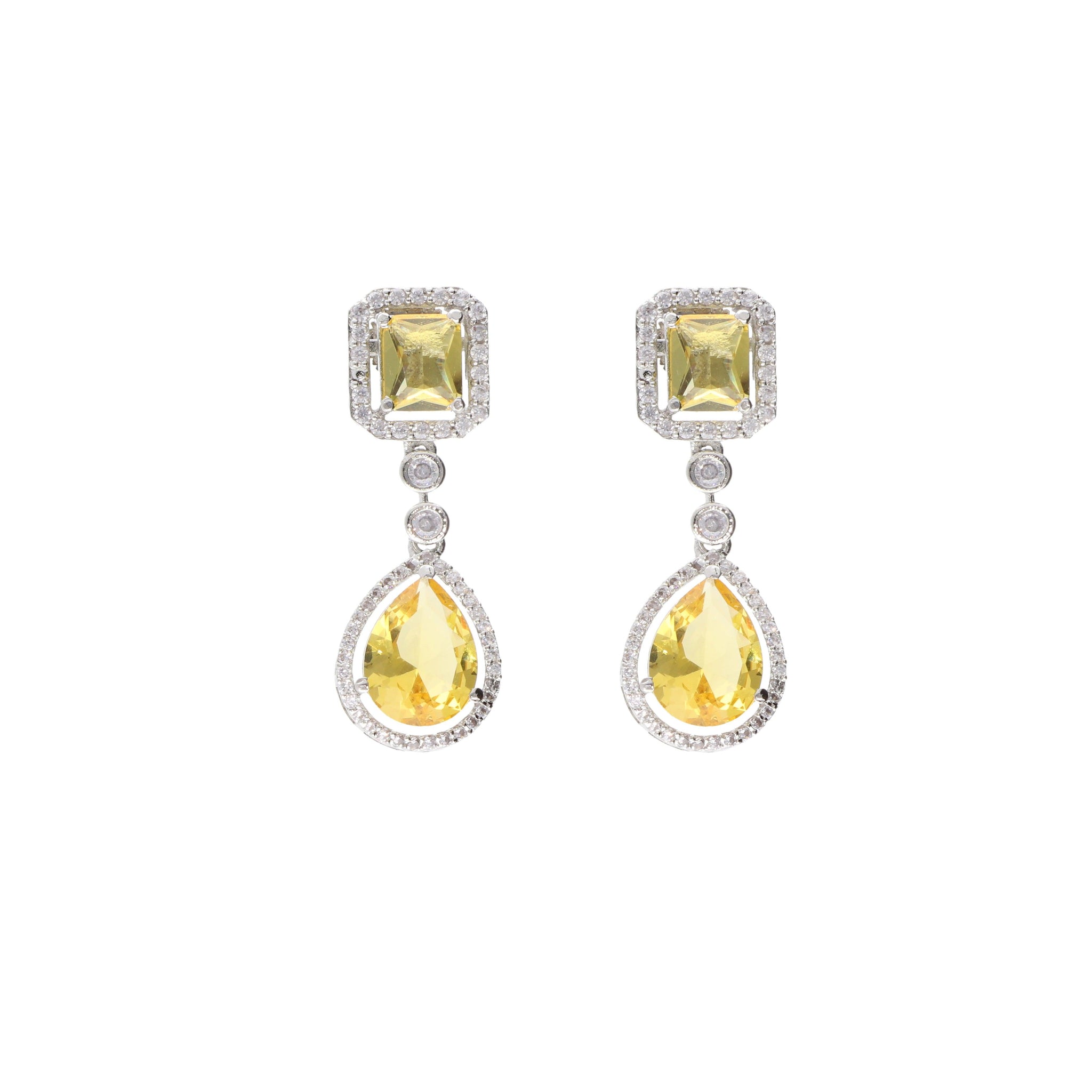 Diamante Topaz Yellow Cubic Zirconia Drop Earrings - Curio Cottage 