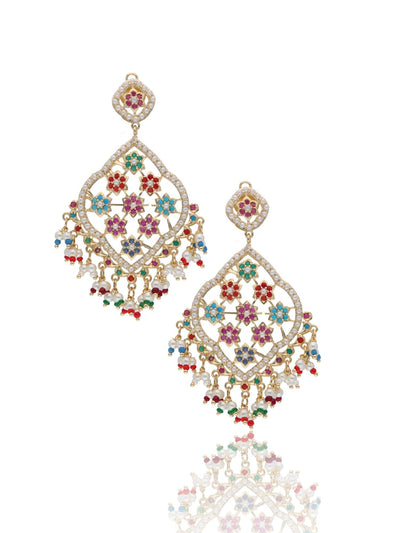 Bridal Navratan Dangler Earrings - Curio Cottage 