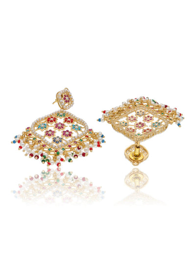 Bridal Navratan Dangler Earrings - Curio Cottage 