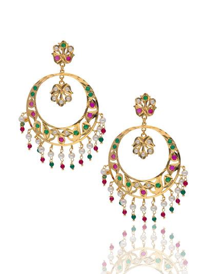 Bridal Jadau Cresent Moon Chandbali Earrings - Curio Cottage 