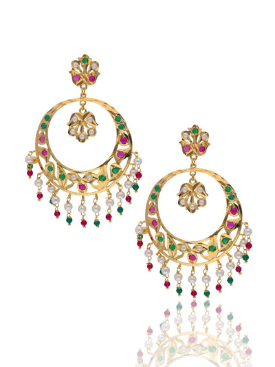 Bridal Jadau Cresent Moon Chandbali Earrings - Curio Cottage 