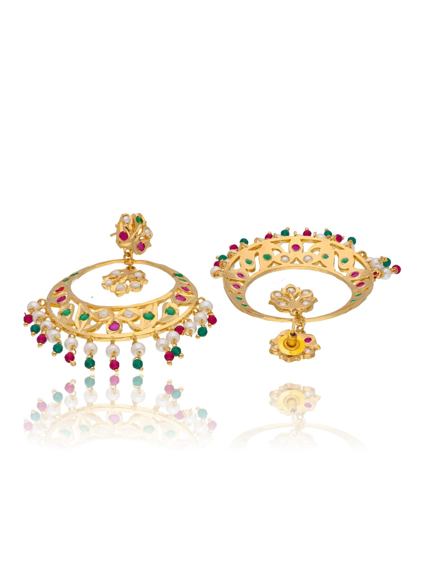 Bridal Jadau Cresent Moon Chandbali Earrings