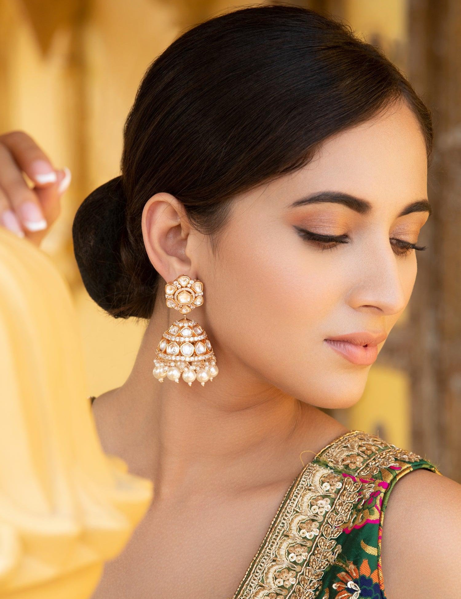 Kundan and Pearls Jhumki Earrings