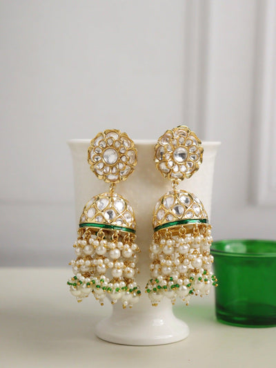 Bridal Kundan and Pearls Floral Jhumki Earrings - Curio Cottage 