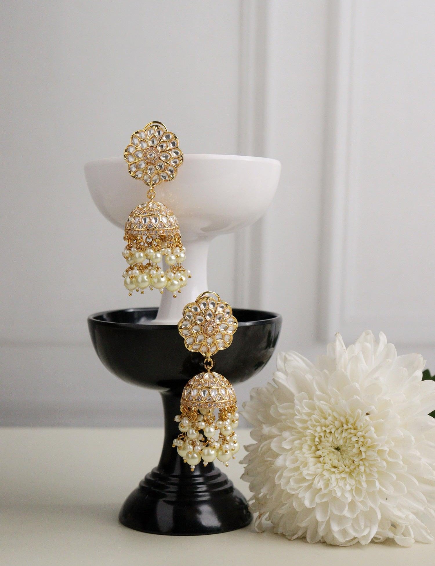 Pearls Kundan Jhumki Earrings