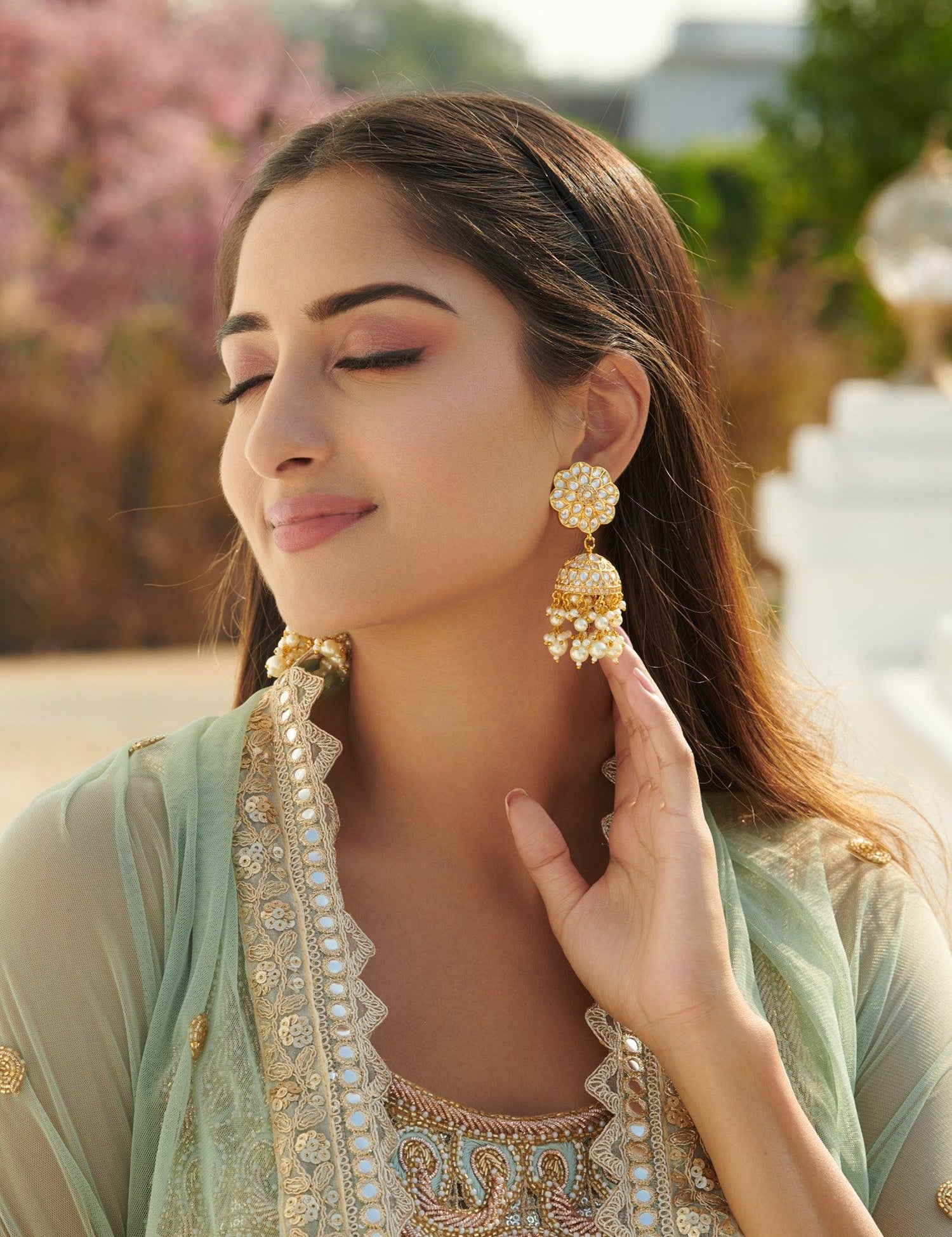 Pearls Kundan Jhumki Earrings