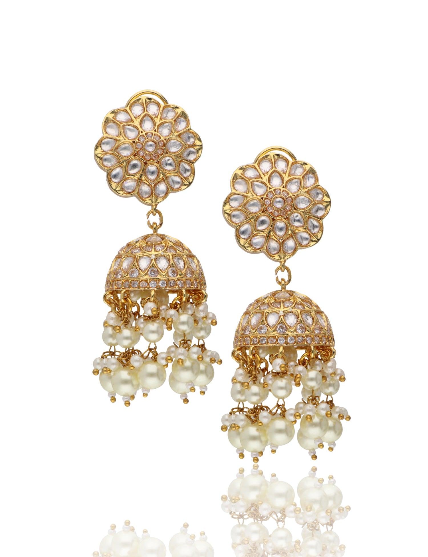 Pearls Kundan Jhumki Earrings