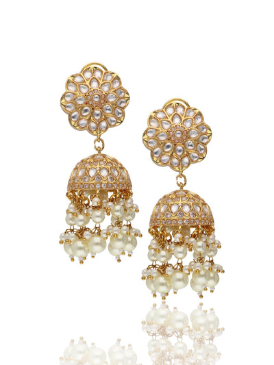 Bridal Layers of Pearls Kundan Jhumki Earrings - Curio Cottage 