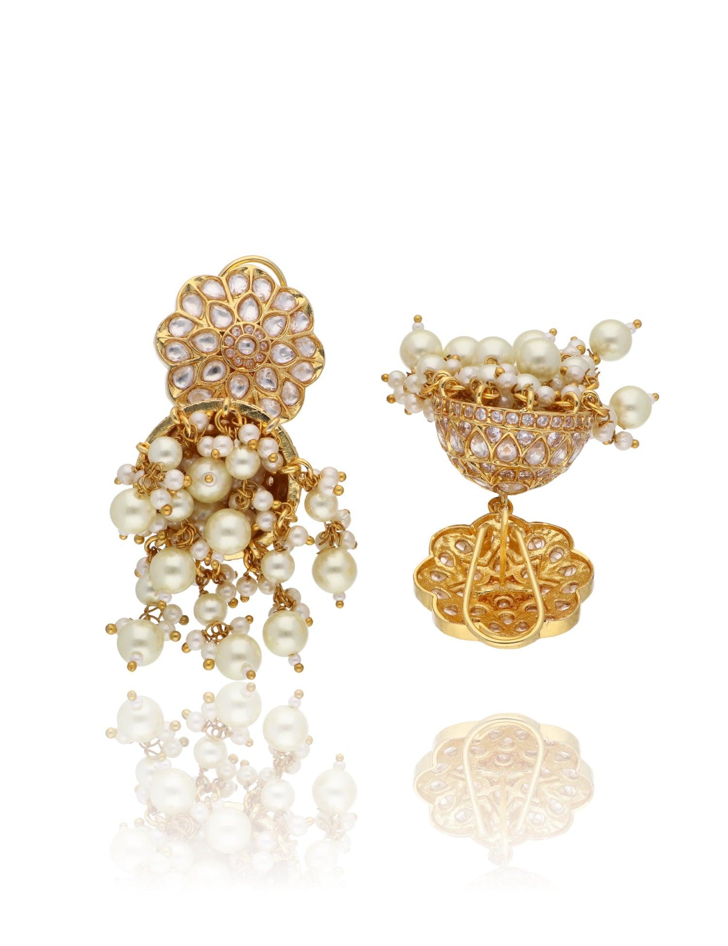 Pearls Kundan Jhumki Earrings