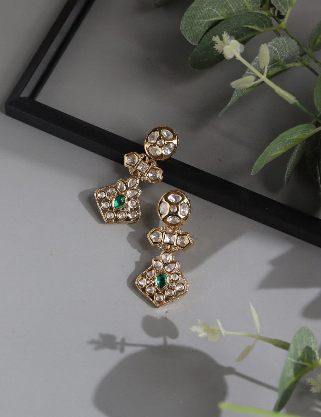 Kundan Green Dangler Earrings