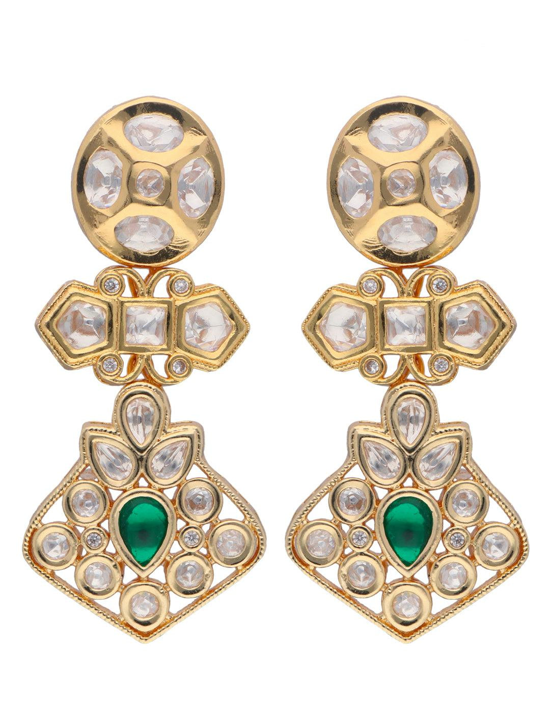 Kundan Green Dangler Earrings
