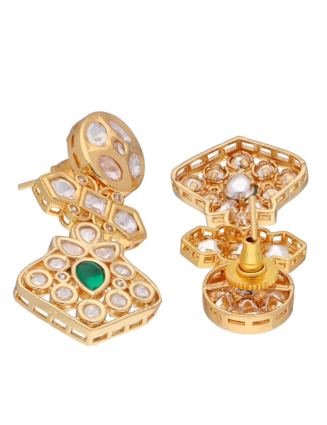 Kundan Green Dangler Earrings