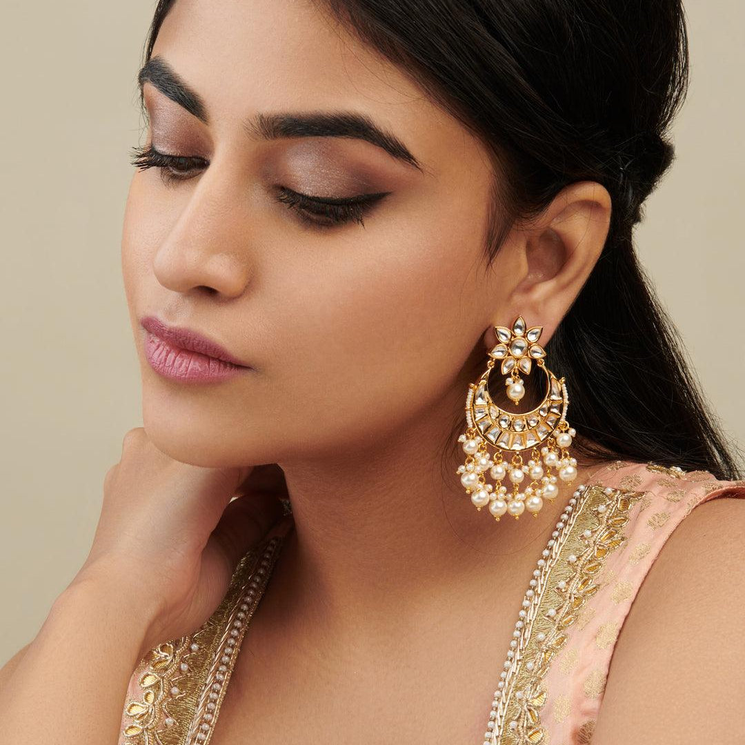 Kundan And Pearl Chandbaali Earrings