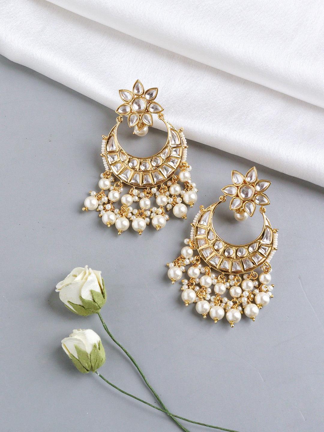 Layered Pearls of Oyster Chandbaali Earrings - Curio Cottage Layered Pearls of Oyster Chandbaali Earrings