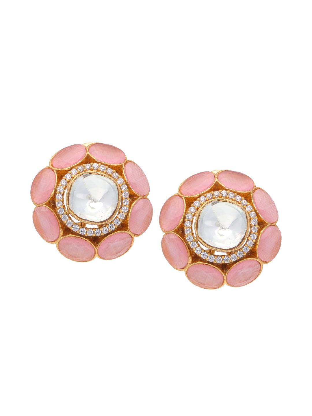 Pink and Kundan Stud Earrings