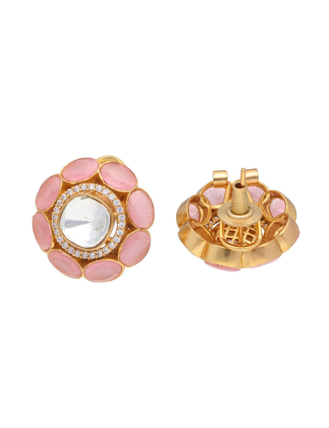 Pink and Kundan Stud Earrings