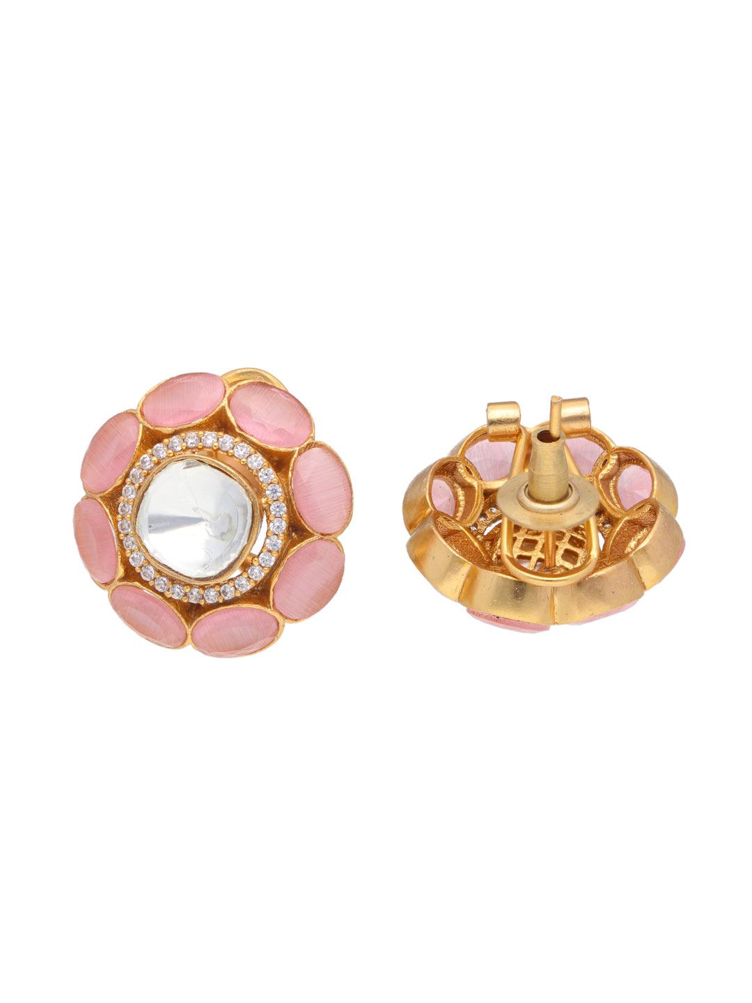 Pink and Kundan Stud Earrings