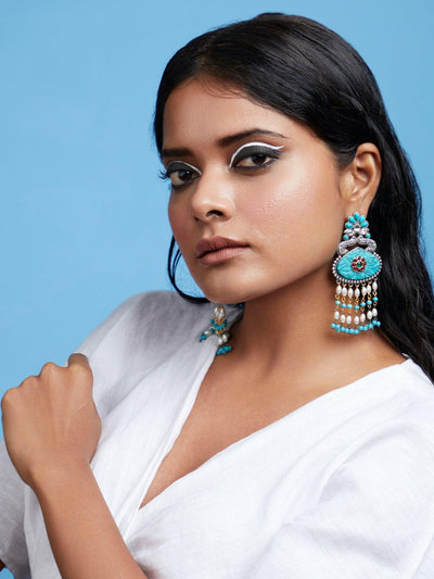 Aria Turquoise and Pearl Dangler Earrings - Curio Cottage 