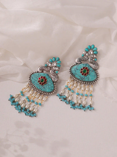 Aria Turquoise and Pearl Dangler Earrings - Curio Cottage 