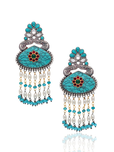 Aria Turquoise and Pearl Dangler Earrings - Curio Cottage 