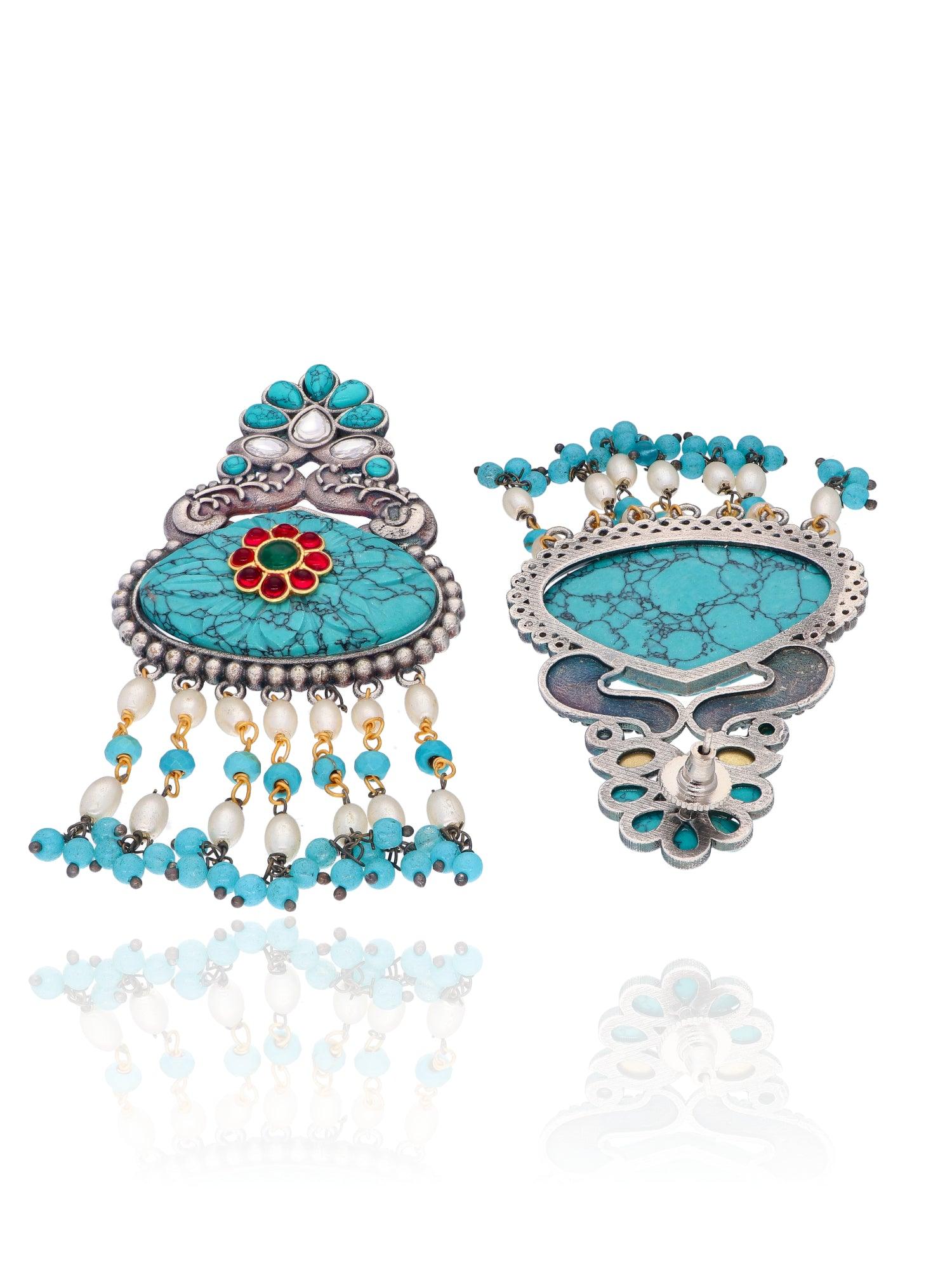 Aria Turquoise and Pearl Dangler Earrings - Curio Cottage 
