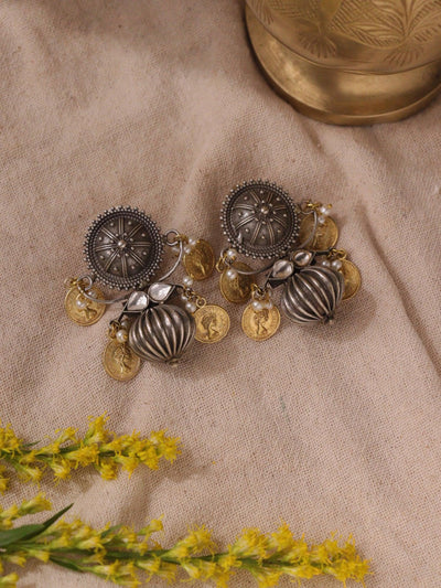 Aria Dual Tone Coin Stud Earrings - Curio Cottage Aria Dual Tone Coin Stud Earrings