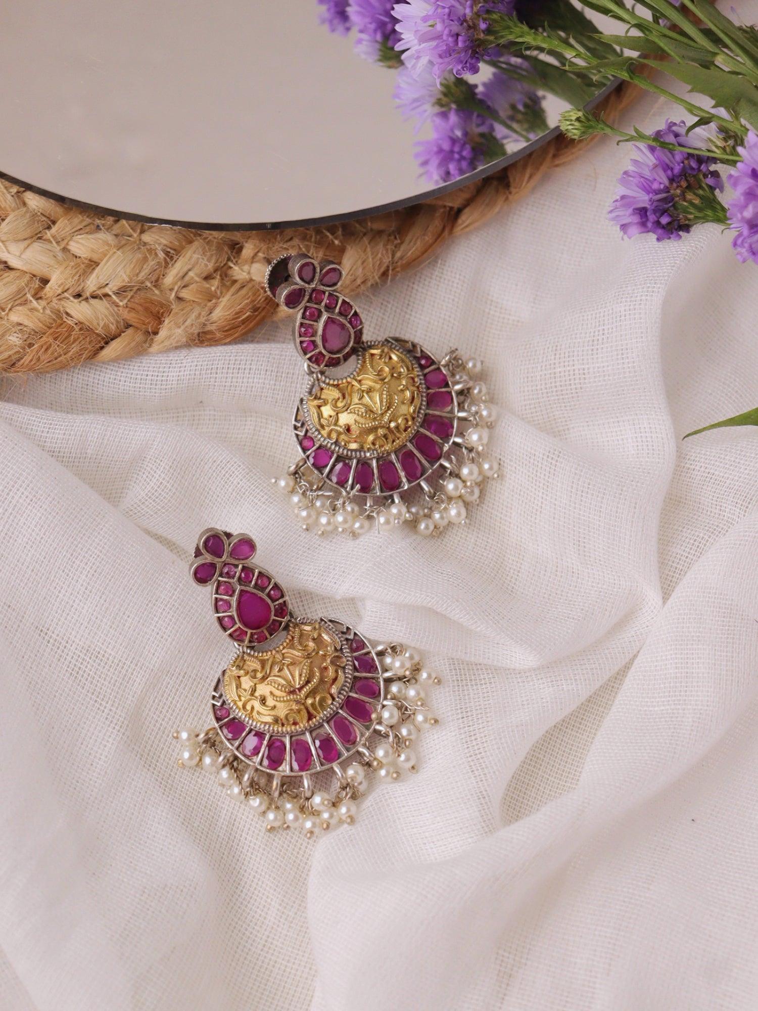 Aria Pink Dual Gold Dangler Earrings - Curio Cottage Aria Pink Dual Gold Dangler Earrings