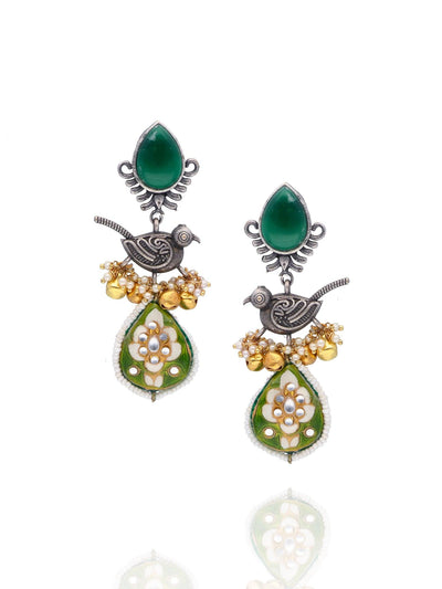 Aria Emerald Green Parrot Dangler Earrings - Curio Cottage 