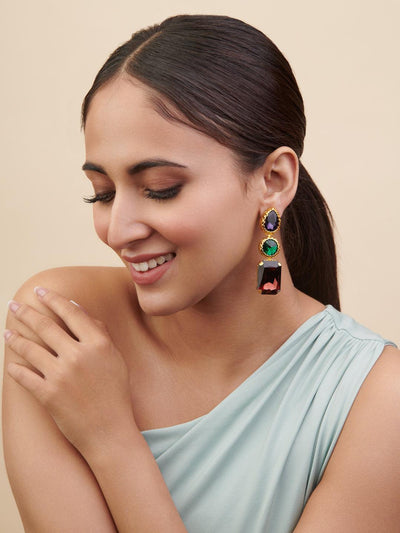 Aina Multi Coloured Stone Dangler Earrings - Curio Cottage Aina Multi Coloured Stone Dangler Earrings