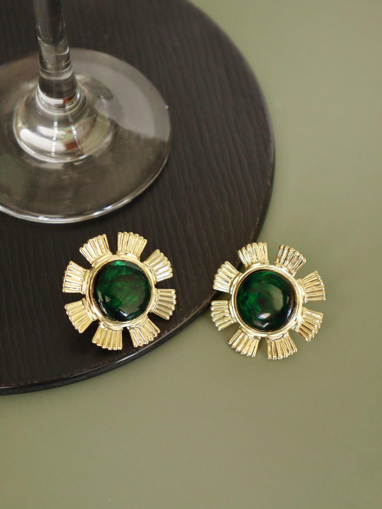 Aina Green and Gold Blossom Studs - Curio Cottage Aina Green and Gold Blossom Studs