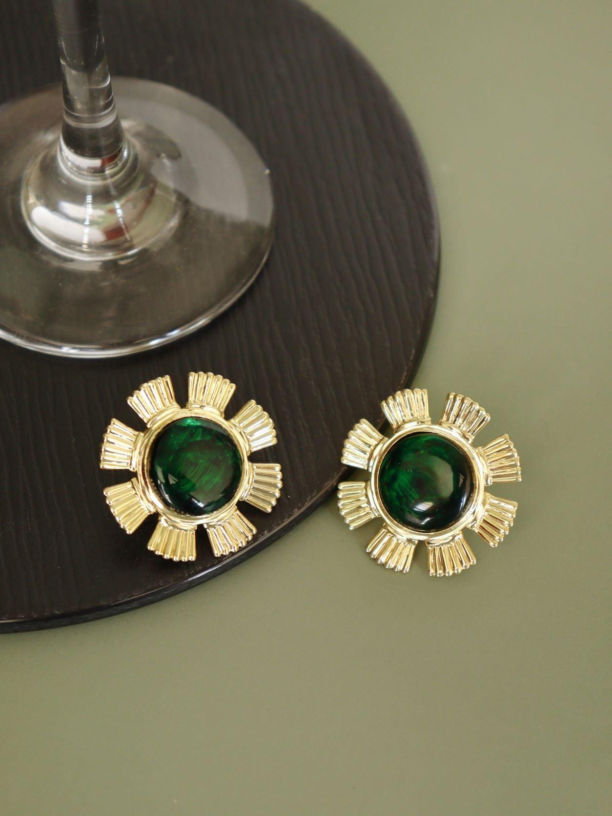 Aina Green and Gold Blossom Studs - Curio Cottage 