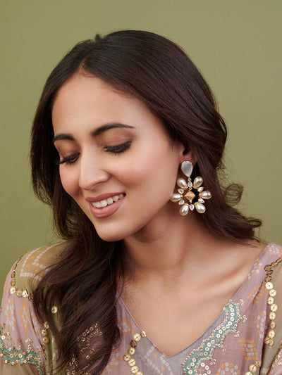 Aina Pearl and Mirror Pink Enameled Dangler Earrings - Curio Cottage 