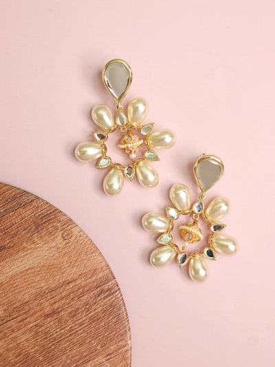 Aina Pearl and Mirror Pink Enameled Dangler Earrings - Curio Cottage 