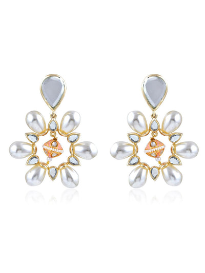 Aina Pearl and Mirror Pink Enameled Dangler Earrings - Curio Cottage 