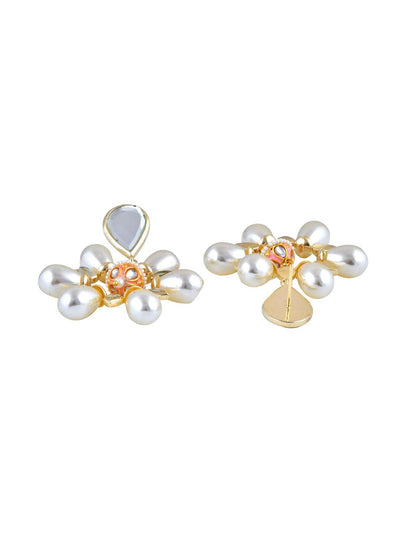 Aina Pearl and Mirror Pink Enameled Dangler Earrings - Curio Cottage 