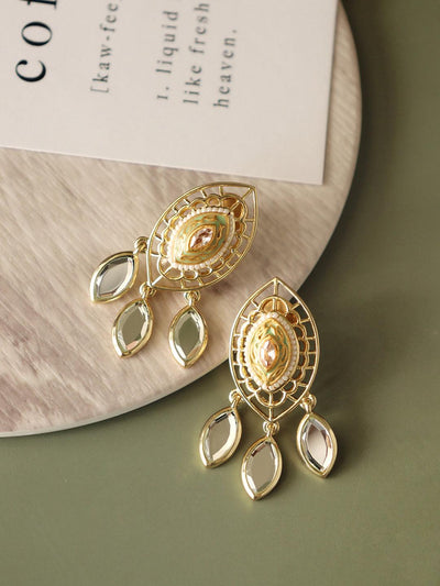 Aina Crystal Eye Green and Gold Mirror Earrings - Curio Cottage Aina Crystal Eye Green and Gold Mirror Earrings