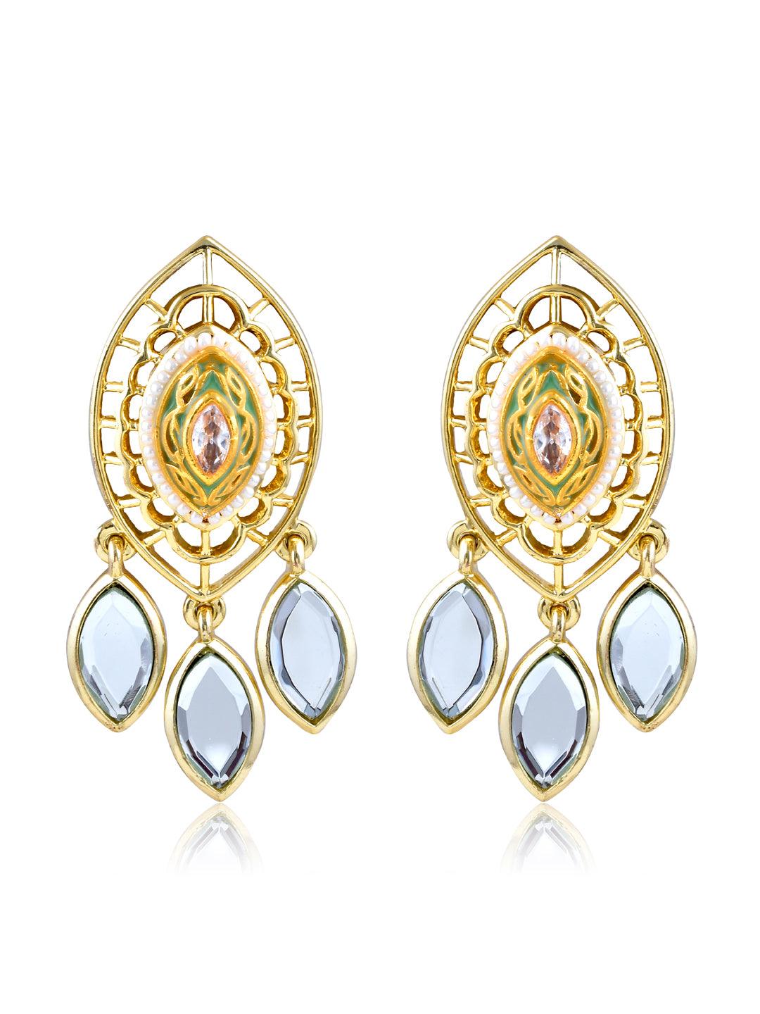 Aina Crystal Eye Green and Gold Mirror Earrings - Curio Cottage 