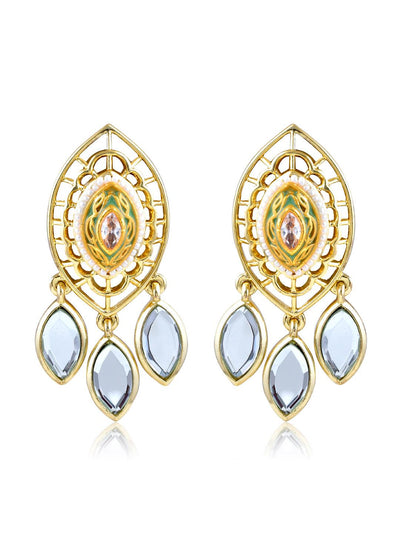Aina Crystal Eye Green and Gold Mirror Earrings - Curio Cottage 