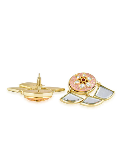 Aina Floral Pink and Gold Mirror Earrings - Curio Cottage 