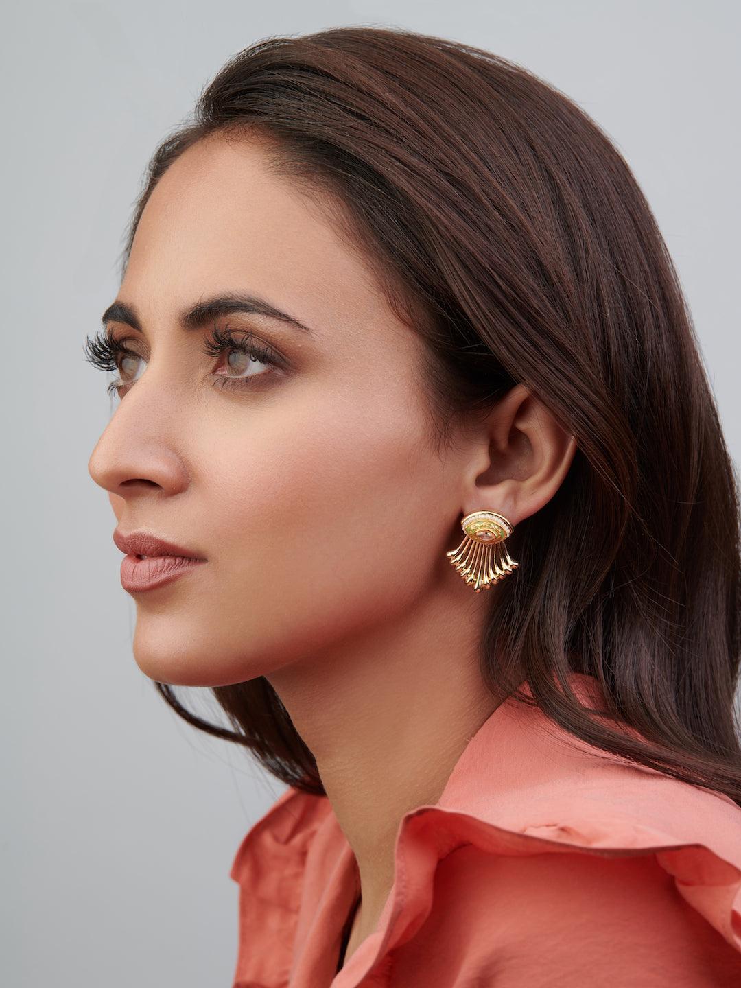 Aina Streax of Gold Green Earrings - Curio Cottage Aina Streax of Gold Green Earrings