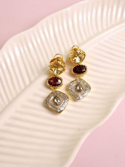 Aina Deep Purple and Gold Dangler Earrings - Curio Cottage 