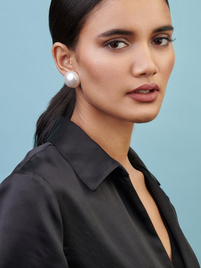 The Pearl Story - 30 mm Ivory White Half Shell Pearl Statement Studs - Curio Cottage 