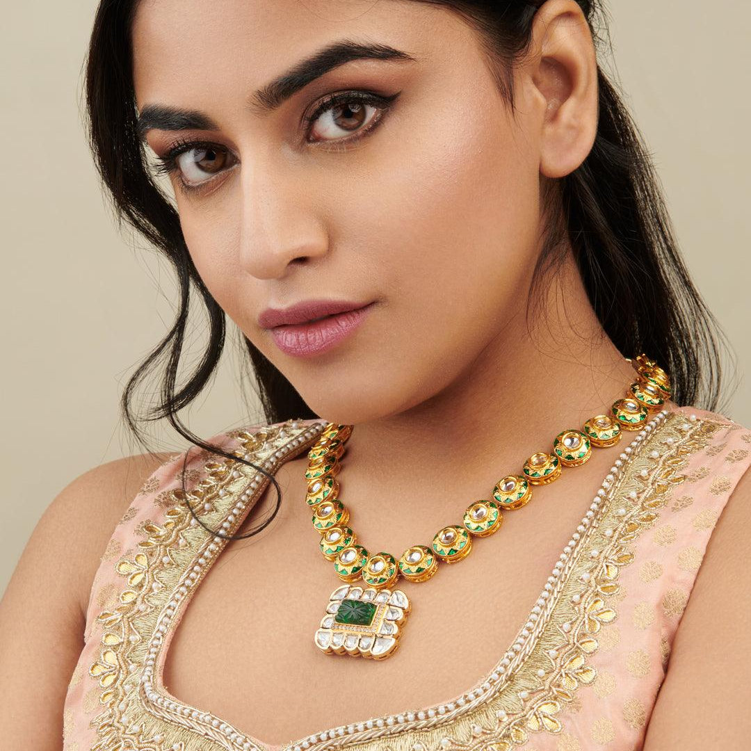 Green Long Kundan Necklace