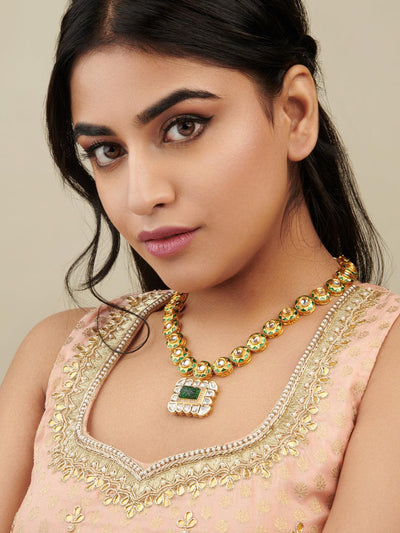 The Zoya Green Groove Long Kundan Necklace - Curio Cottage 