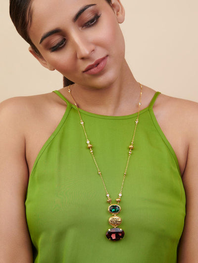 Aina Red,Green and Pearl Trio Long Necklace - Curio Cottage Aina Red,Green and Pearl Trio Long Necklace