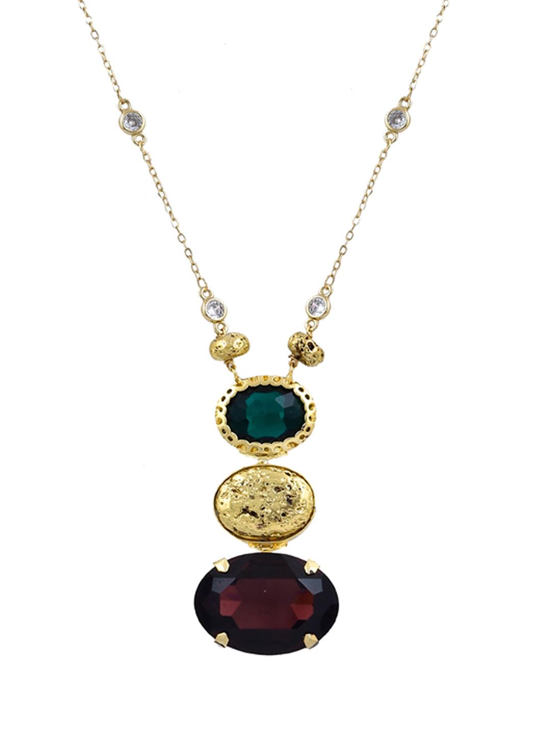 Aina Red,Green and Pearl Trio Long Necklace - Curio Cottage 